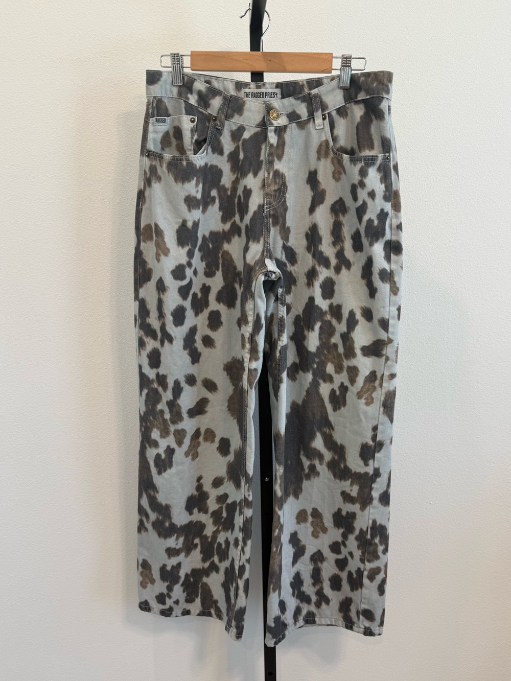 The Ragged Priest Women's Cow Print Wide Leg Jeans Sz 29/6 Unique Streetwear
